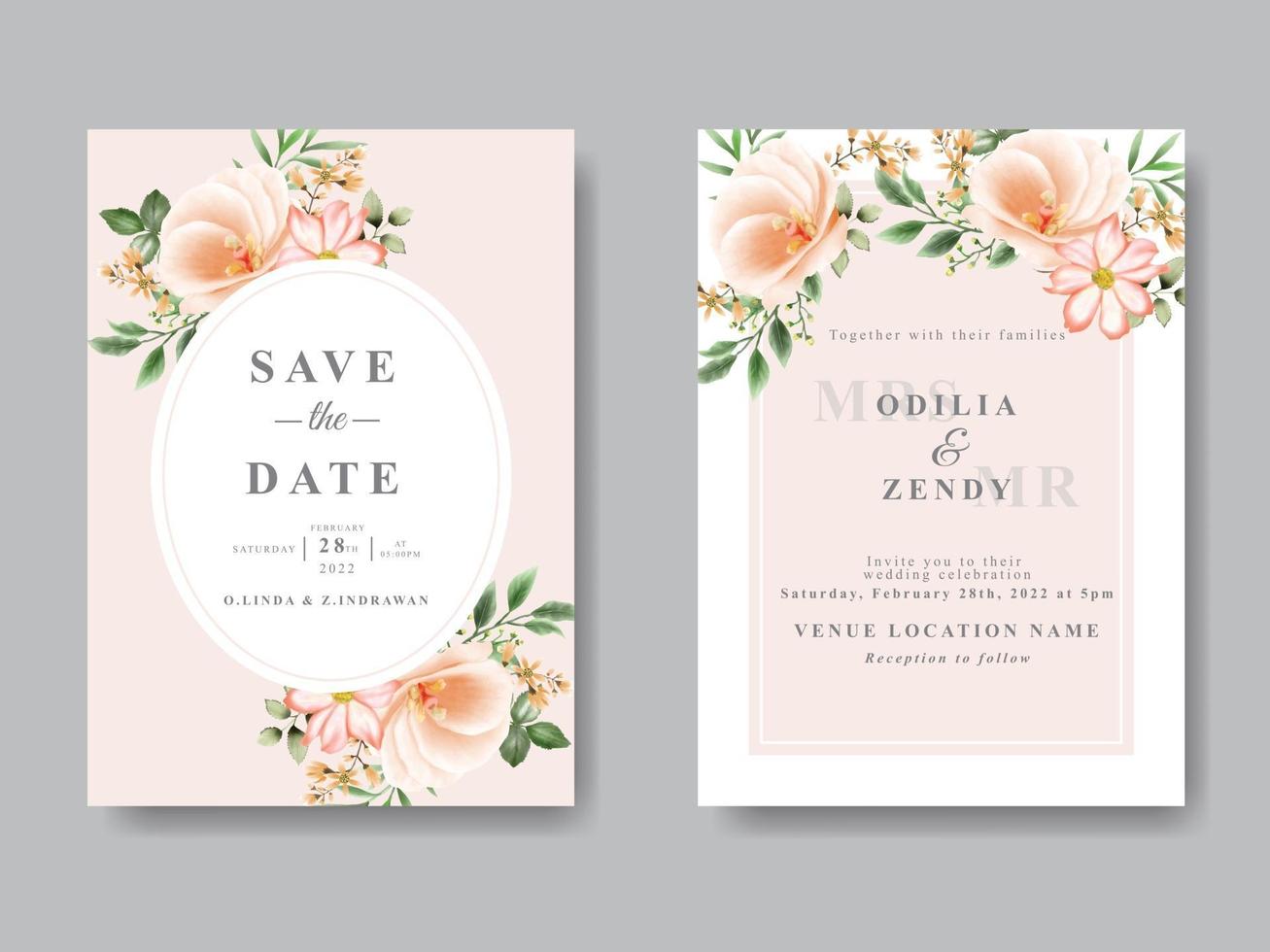 tarjeta de invitación de boda floral romántica vector