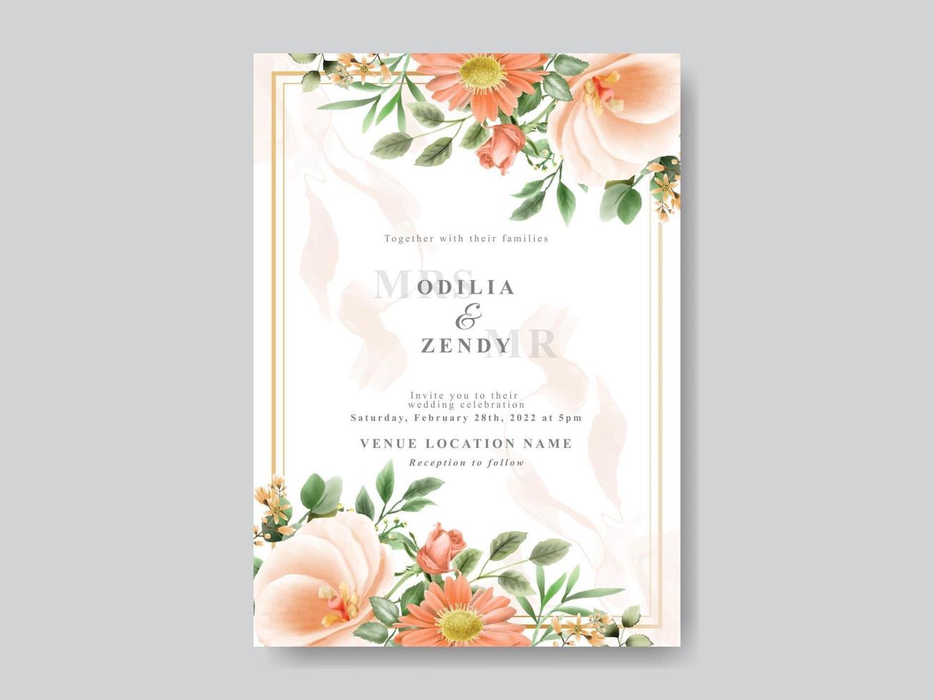 Romantic Floral Wedding Invitation Card vector