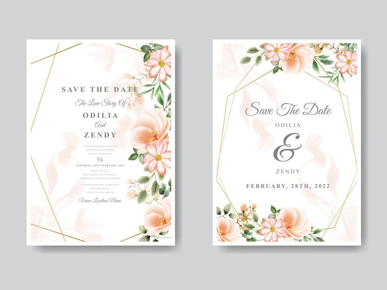 tarjeta de invitación de boda floral romántica vector
