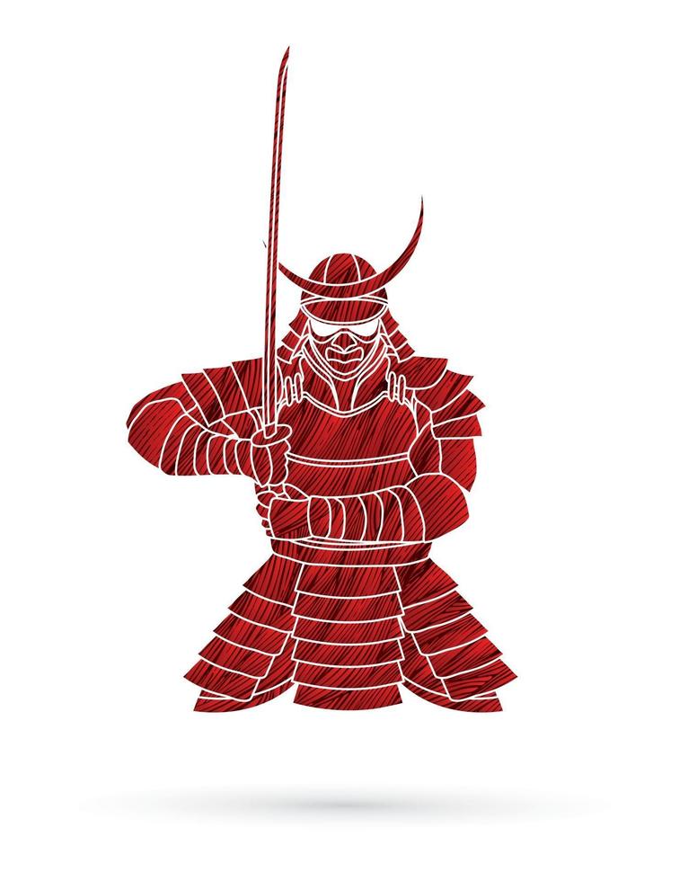 guerrero samurai enojado listo para luchar contra la acción vector