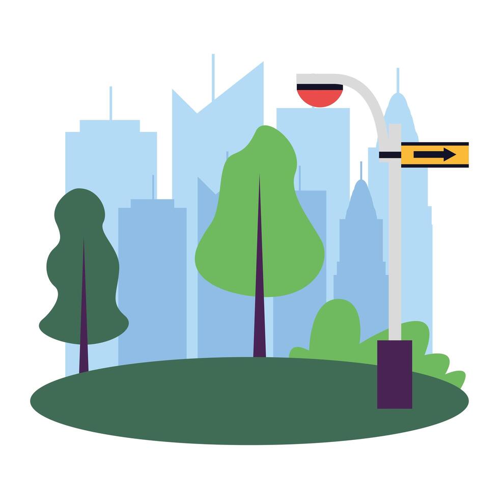 lamp with road sign at city vector design