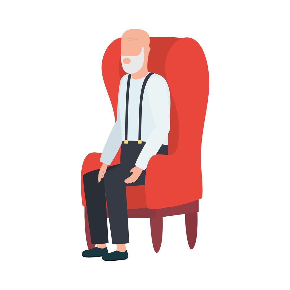 Grandfather avatar old man on chair vector design