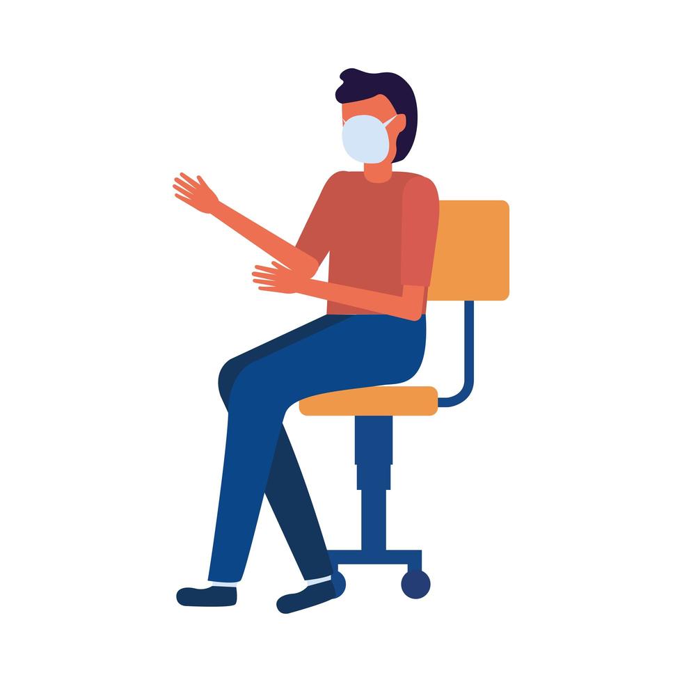 Man with medical mask on chair vector design