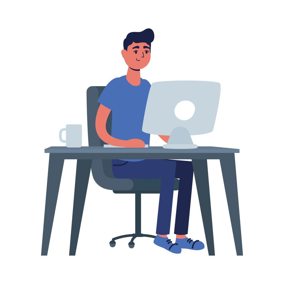 Man on desk with computer vector design