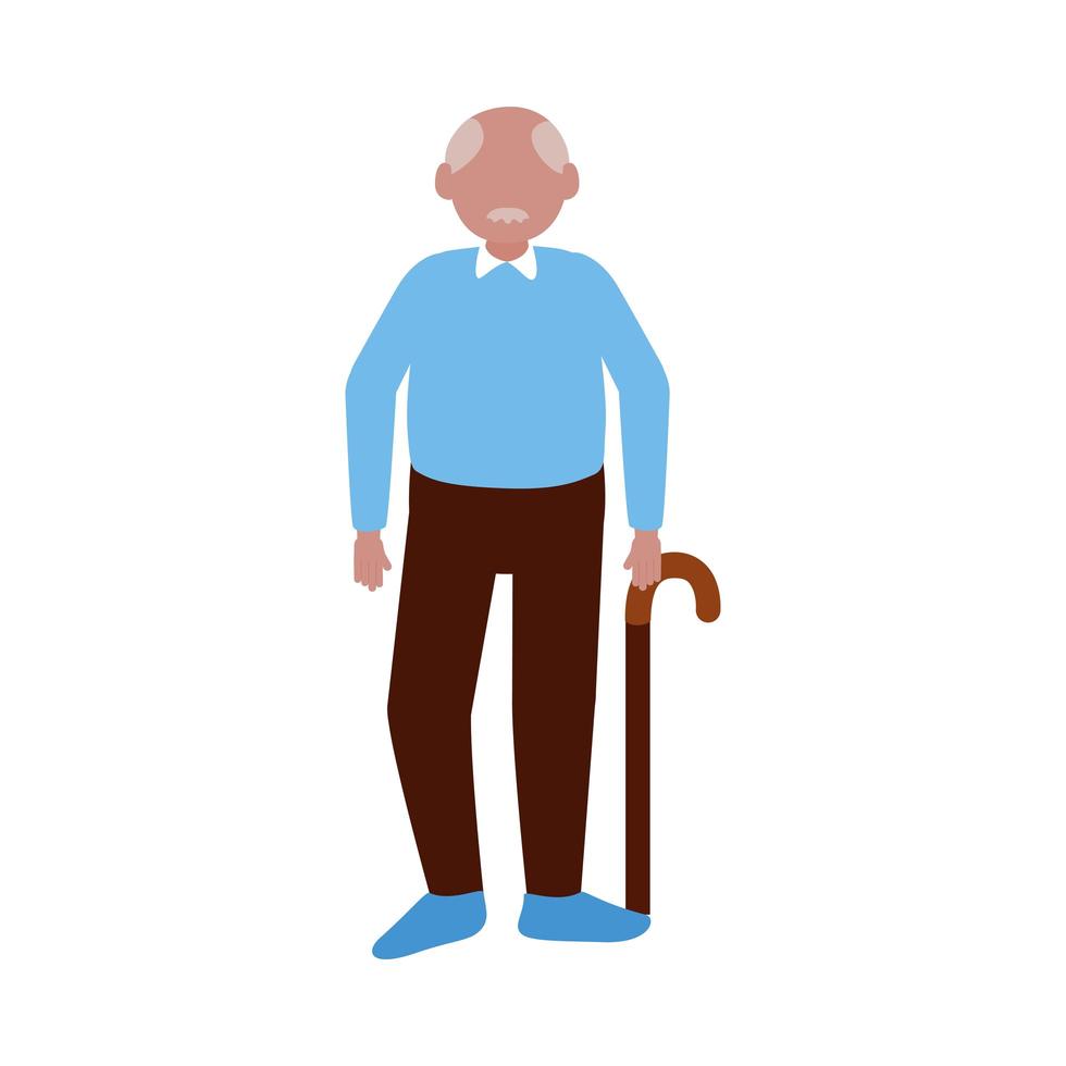 abuelo avatar anciano con diseño de vector de palo
