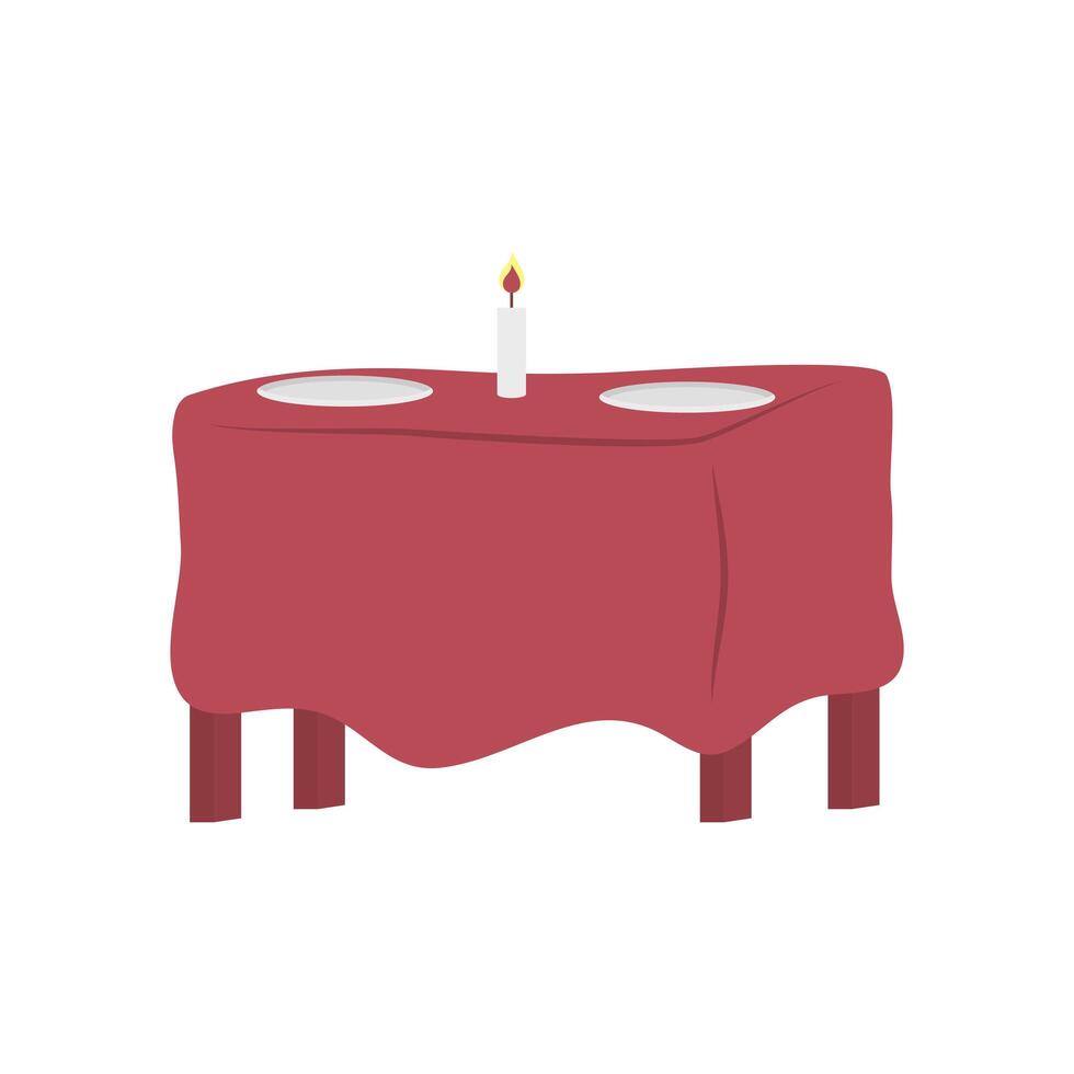 Mesa de casa aislada con velas y platos de diseño vectorial vector