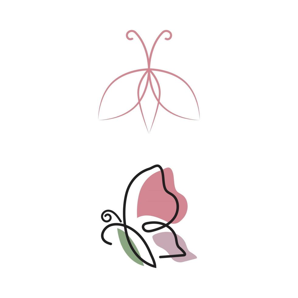 Logotipo de mariposa voladora de belleza con estilo simple de línea minimalista de arte monoline vector