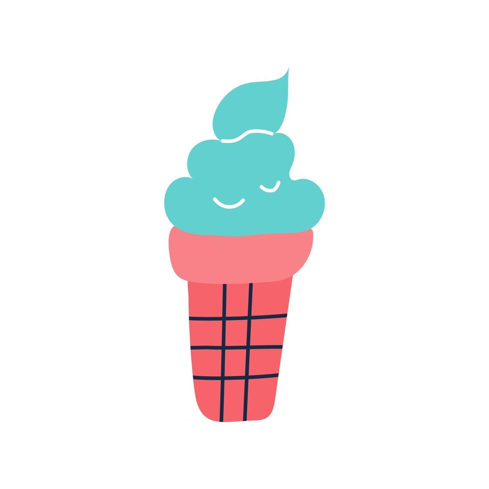 Ice cream in a waffle cup. Vector flat image. Decorative element for posters, postcards, stickers