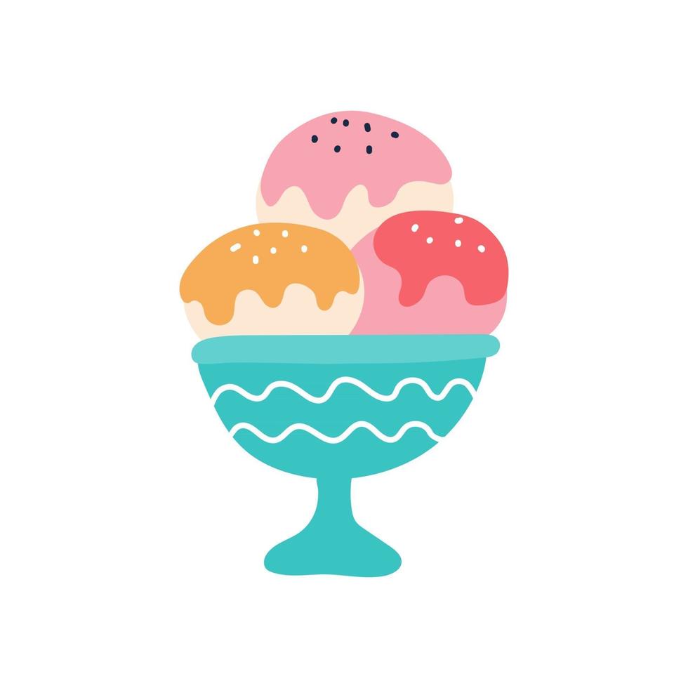 bolas de helado con glaseado en crema. vector de imagen plana. elemento decorativo para carteles, postales, pegatinas