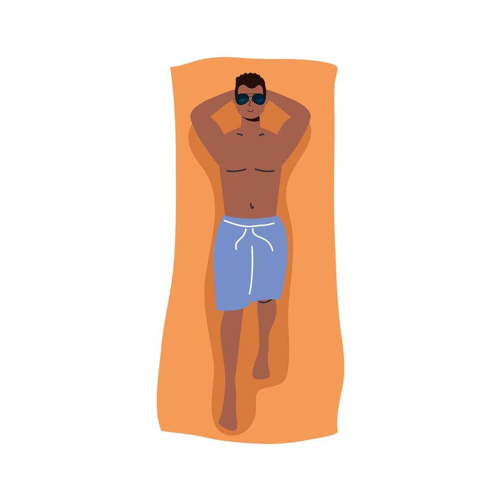 Boy cartoon with male short and glasses on towel vector design