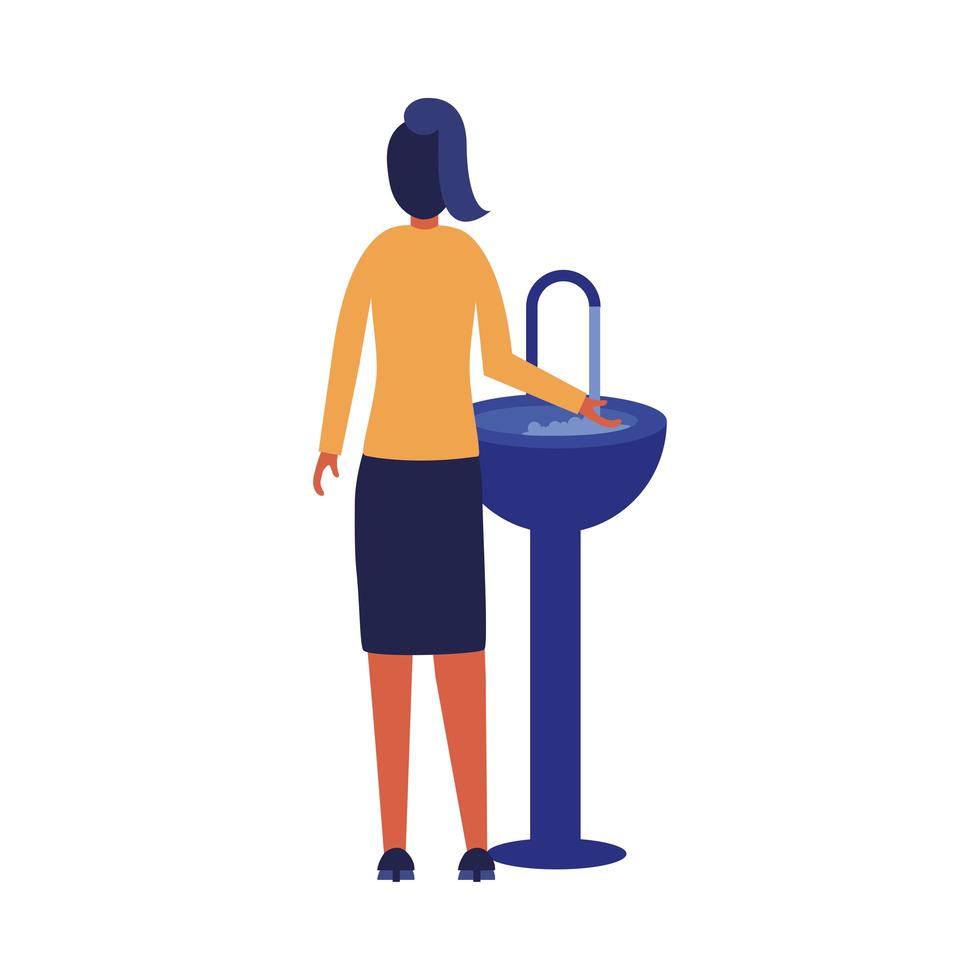 Woman washing her hands on water tap vector design