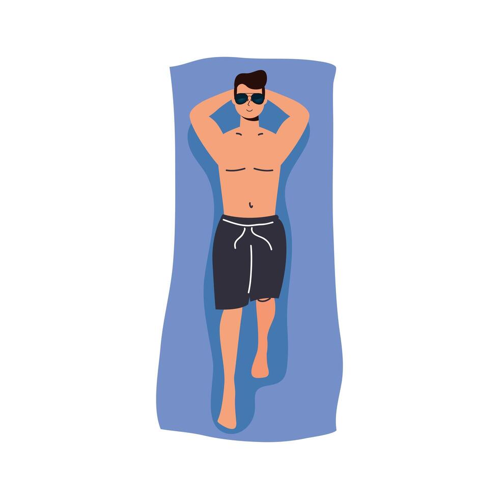 Boy cartoon with male short and glasses on towel vector design