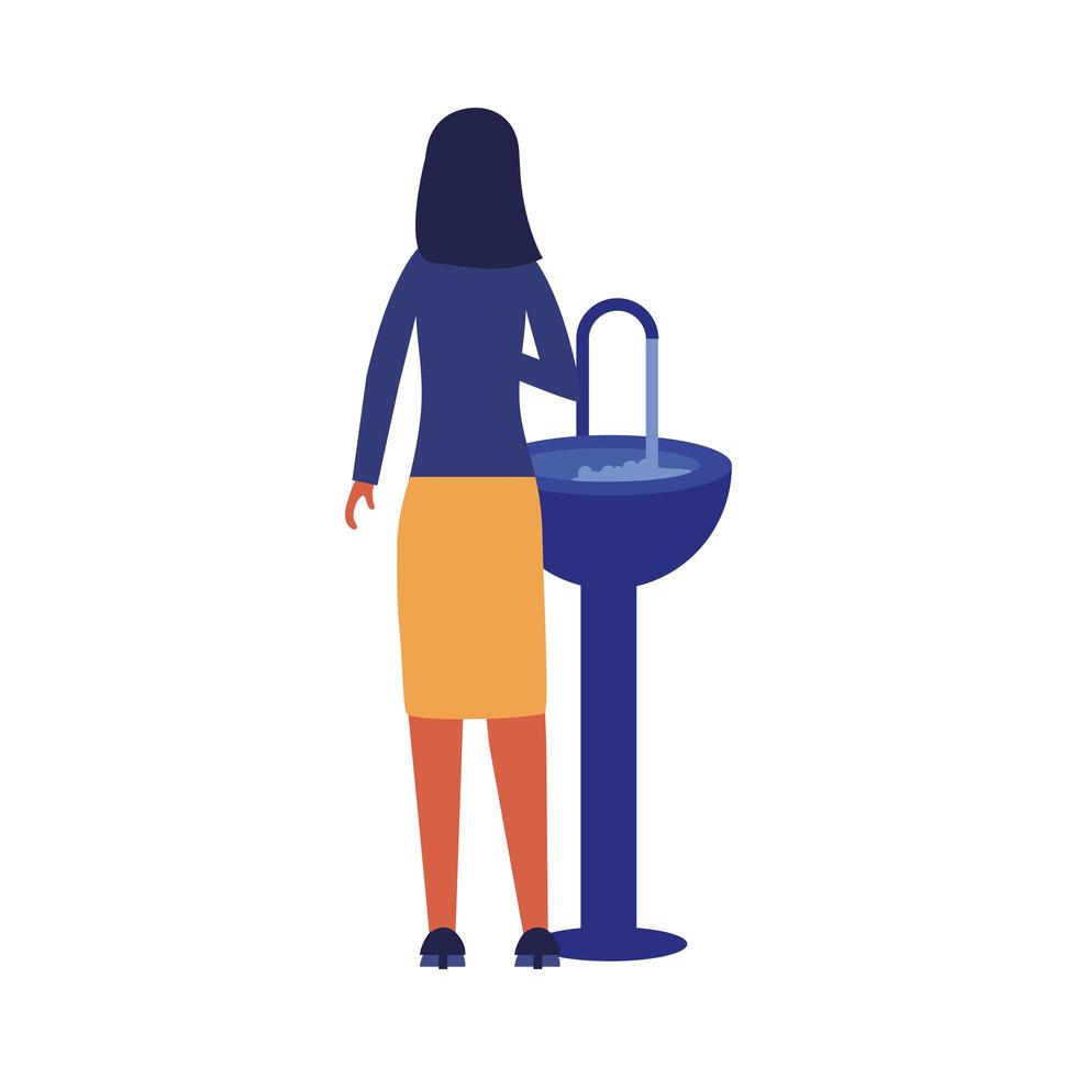 Woman washing her hands on water tap vector design