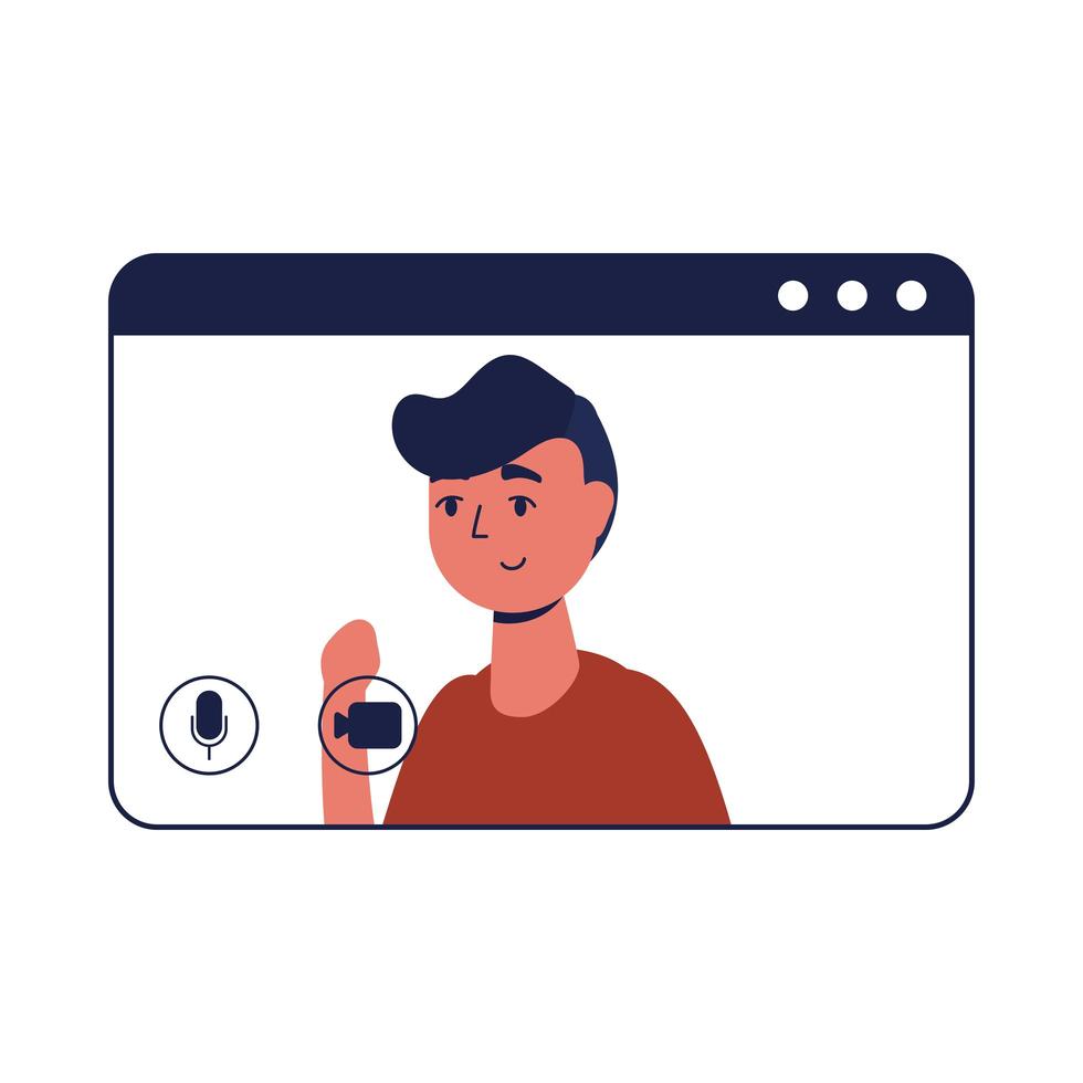 avatar de hombre en el sitio web en el diseño de vectores de chat de video