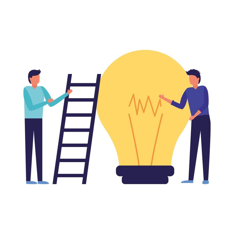 men with light bulb and ladders vector design