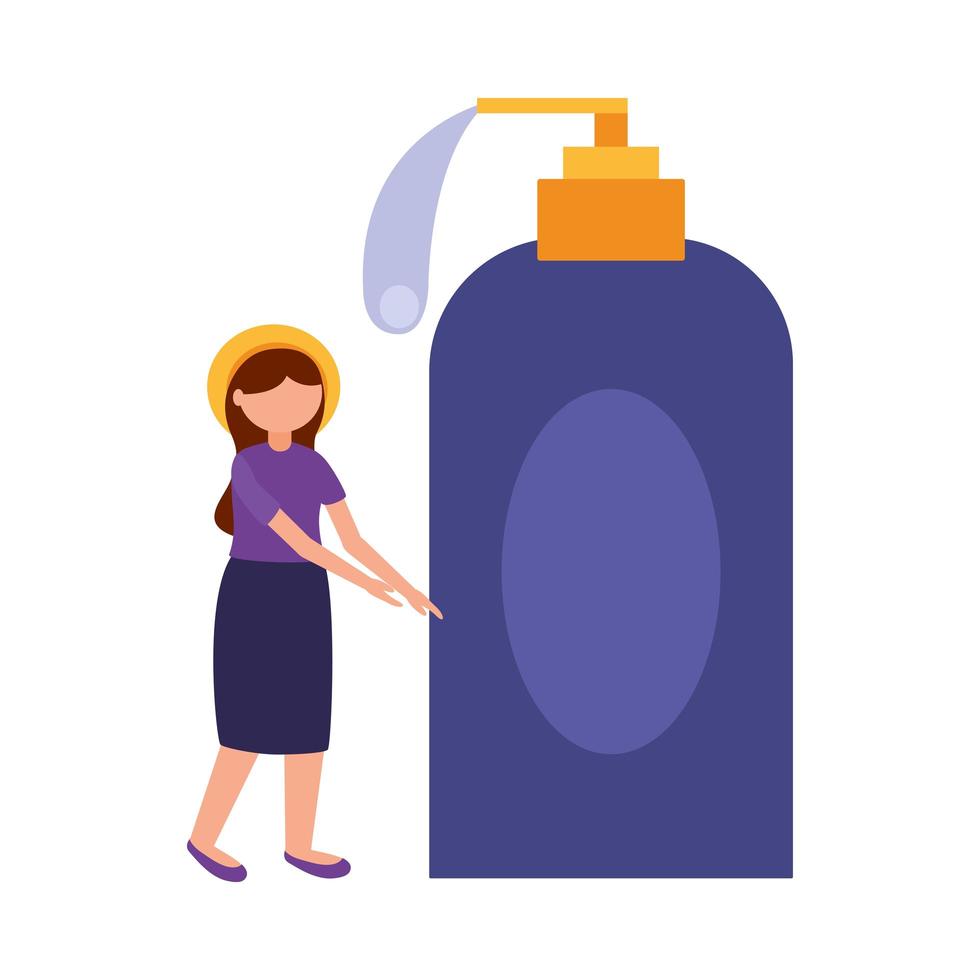 Woman washing her hands and sanitizer vector design