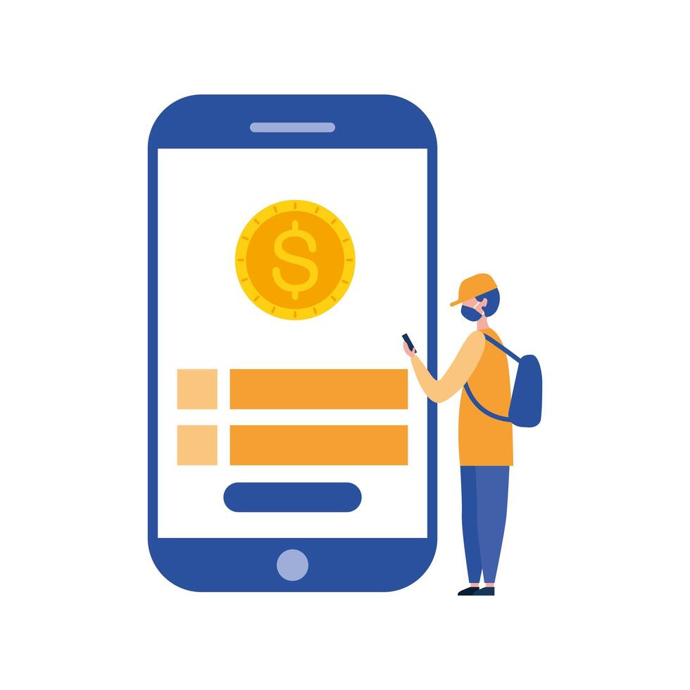 man avatar with mask smartphone and coin vector design