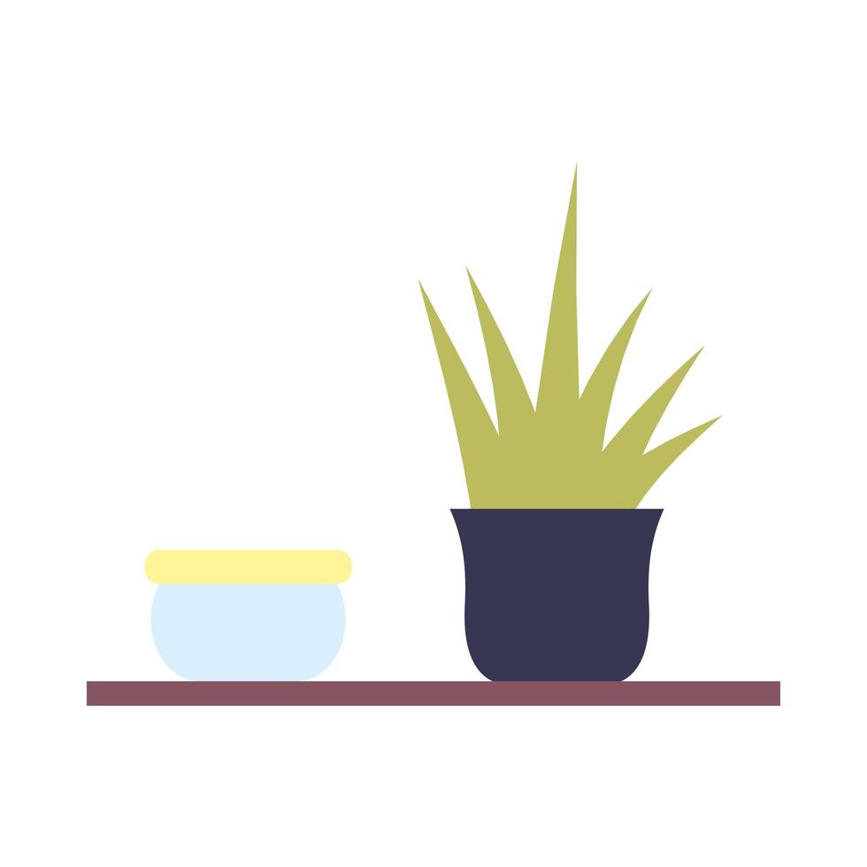 Shelf with bowl and plant inside pot vector design