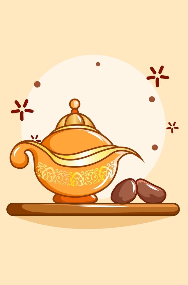 Cups and dates ramadan mubarak cartoon illustration vector