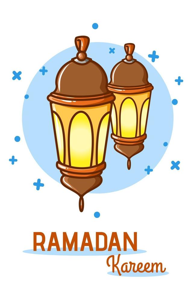 Gold lantern icon ramadan kareem cartoon illustration vector