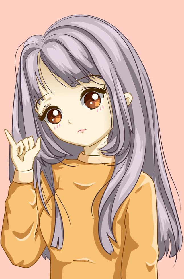 Cute and soft girl with yellow sweater design character cartoon illustration vector