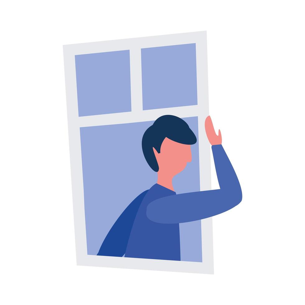 man cartoon at window vector design