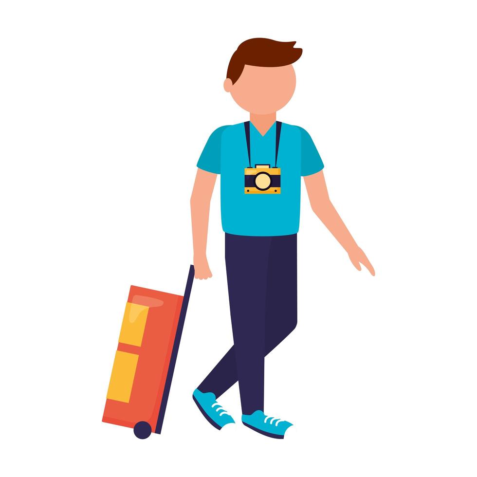 Avatar hombre con diseño de vector de bolsa y cámara