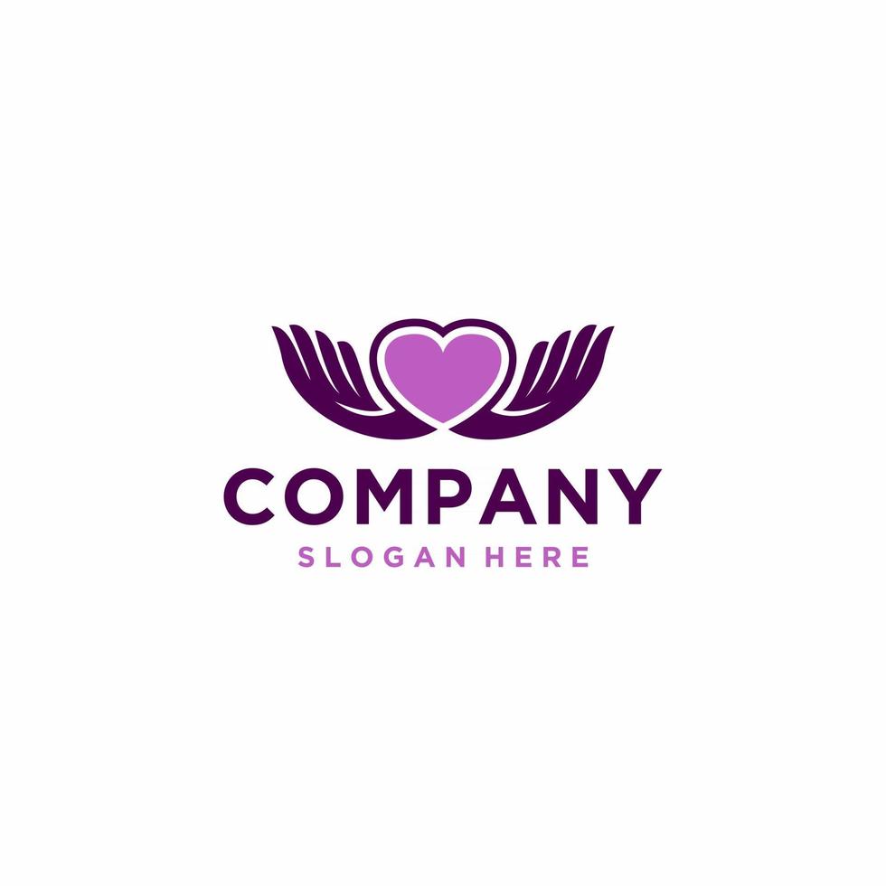 Charity logo modern template with hand and love for humanity vector