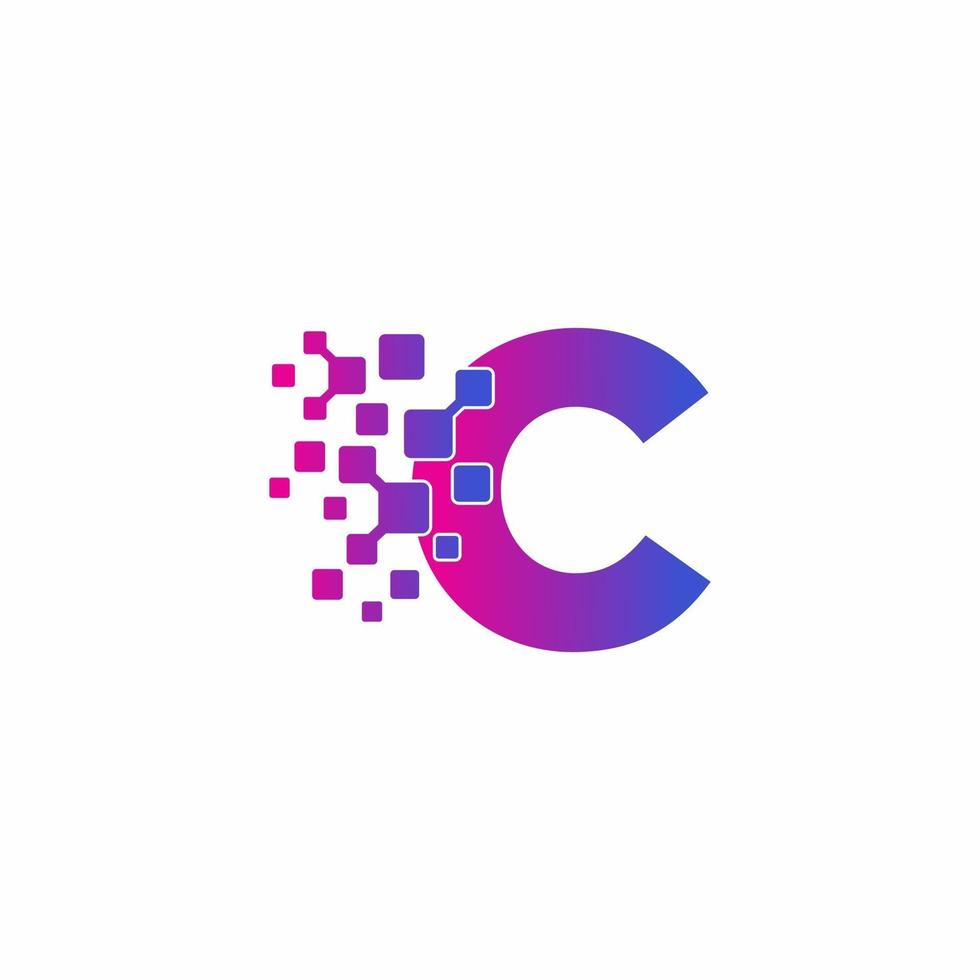 C Initial letter Digital Pixels Tech Logo Vector