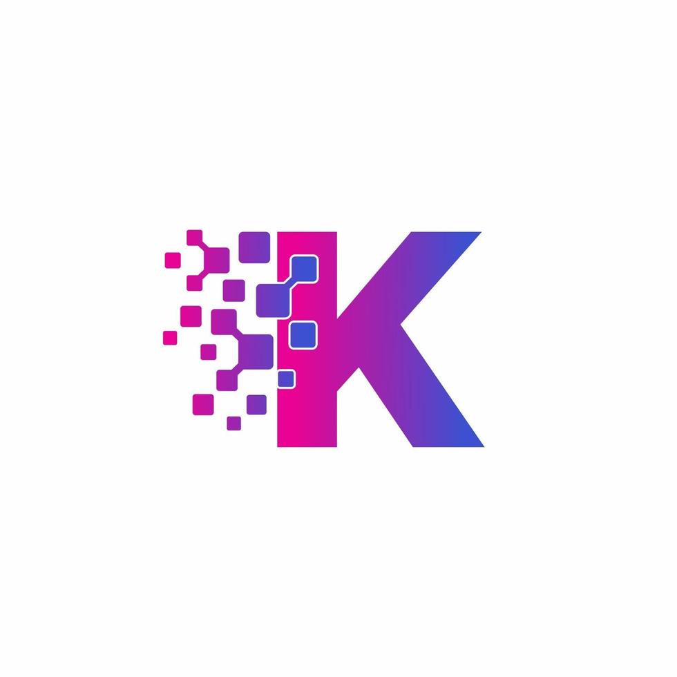 k letra inicial píxeles digitales tecnología logo vector