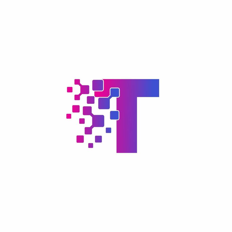 T Initial letter Digital Pixels Tech Logo Vector