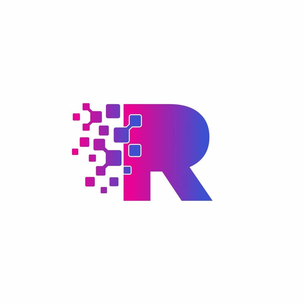 R Initial letter Digital Pixels Tech Logo Vector