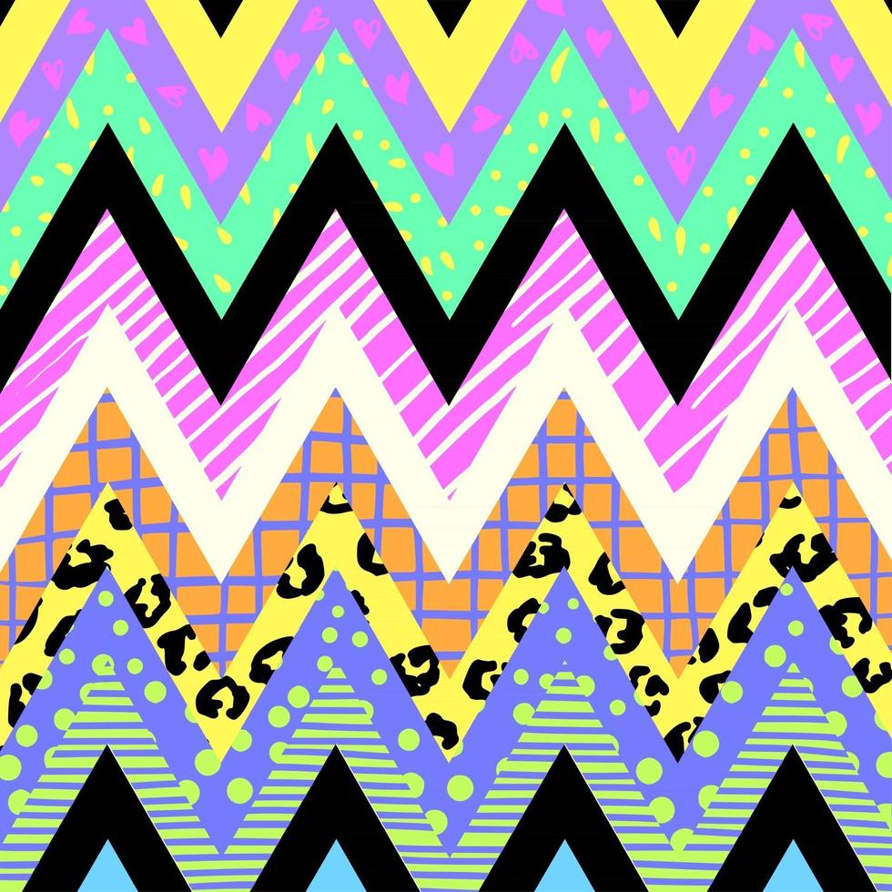 Doodle de patrón de chevron de caramelo de neón abstracto vector