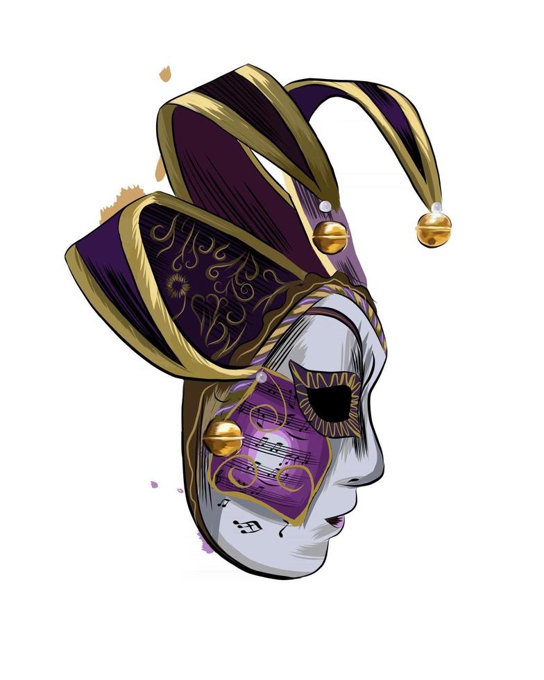 Máscara veneciana de carnaval de un toque de acuarela, dibujo coloreado, realista. ilustración vectorial de pinturas vector