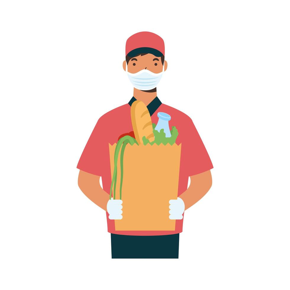 Delivery man with mask and bag vector design