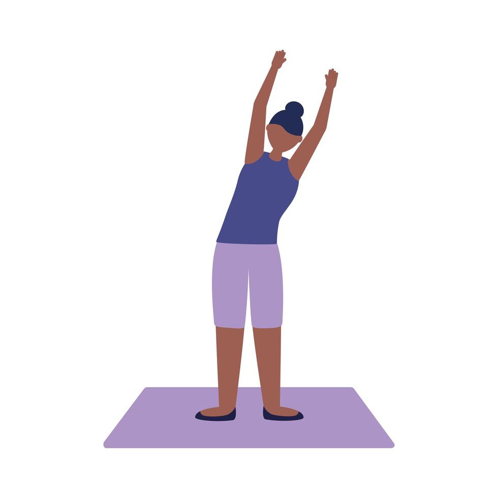 Woman doing yoga at mat vector design