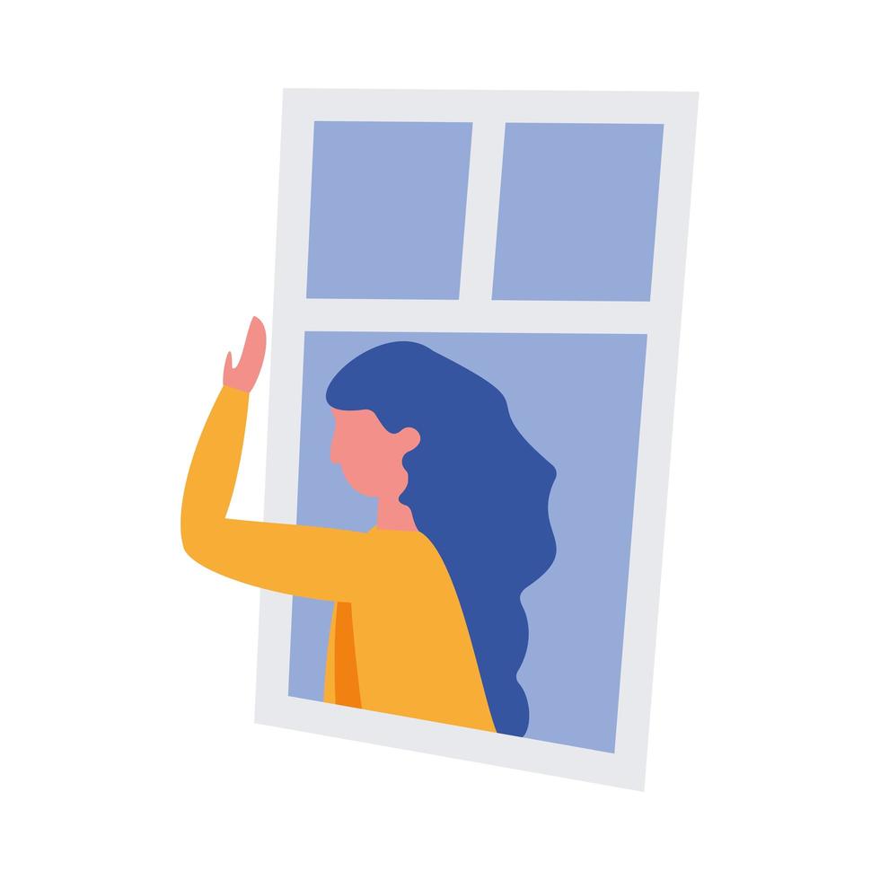 woman cartoon at window vector design