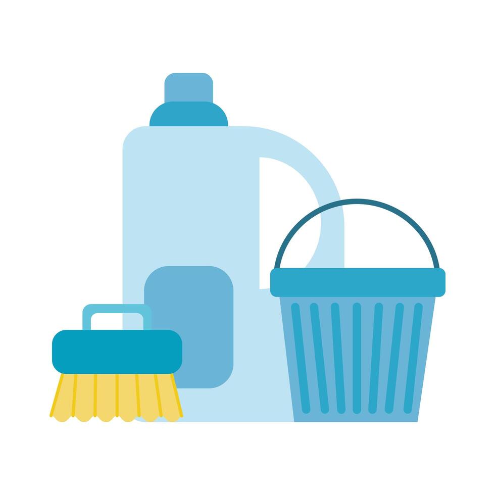 detergent bottle bucket and brush vector design