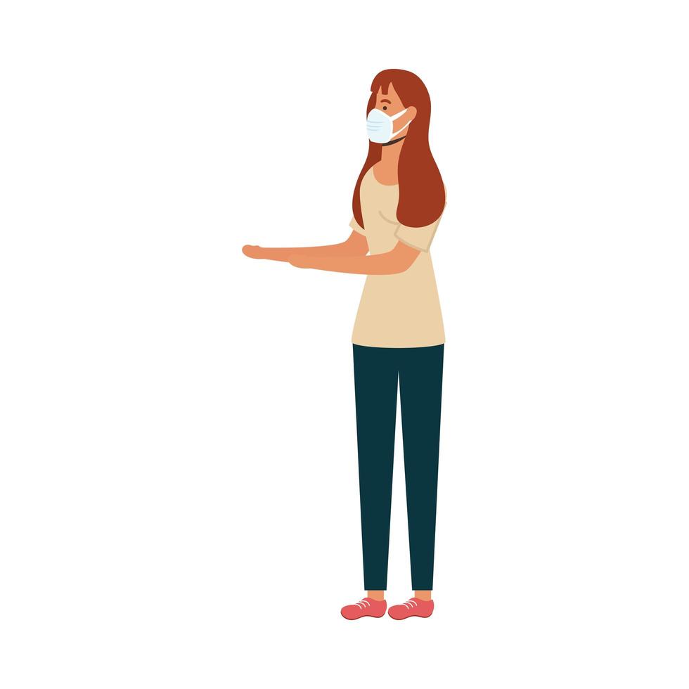 Woman with mask and open hands waiting vector design