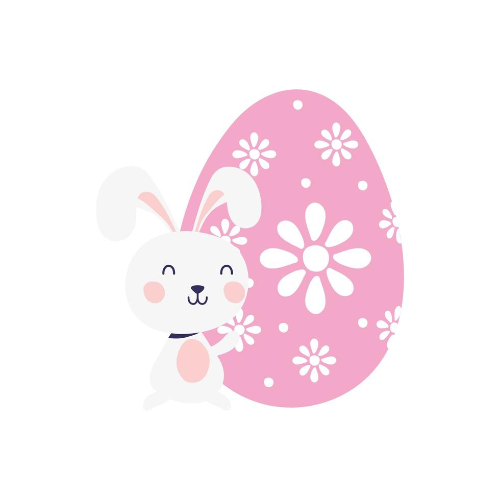 cute rabbit with egg happy easter character vector