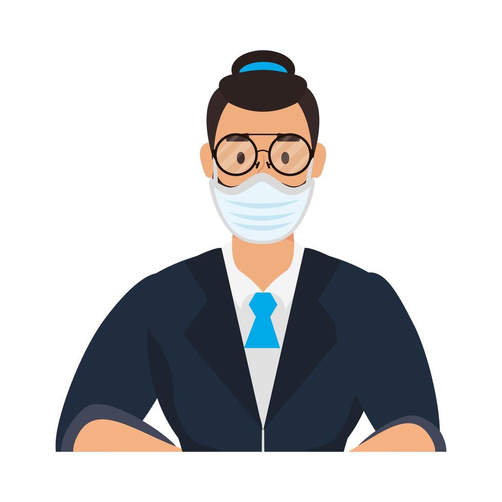 Man avatar with medical mask vector design