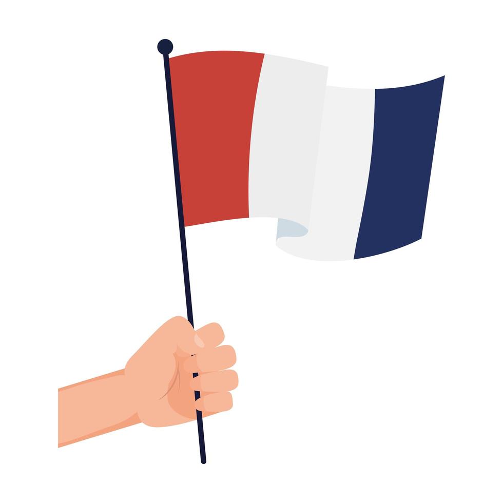 Mano sosteniendo la bandera de Francia del feliz día de la bastilla diseño vectorial vector