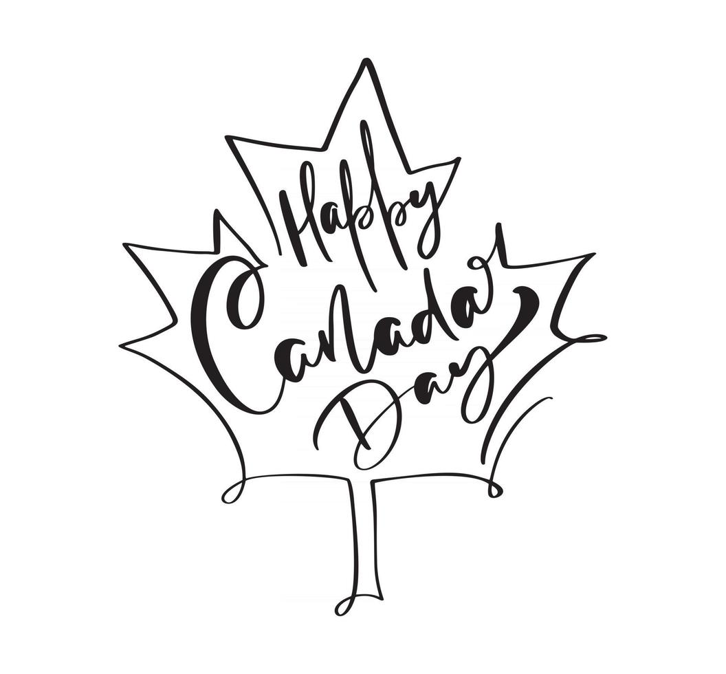 feliz día de canadá 1 de julio tarjeta o fondo con hoja de arce. vector tarjeta de felicitación canadiense. cartel festivo o pancarta con letras a mano. ilustración de diseño plano