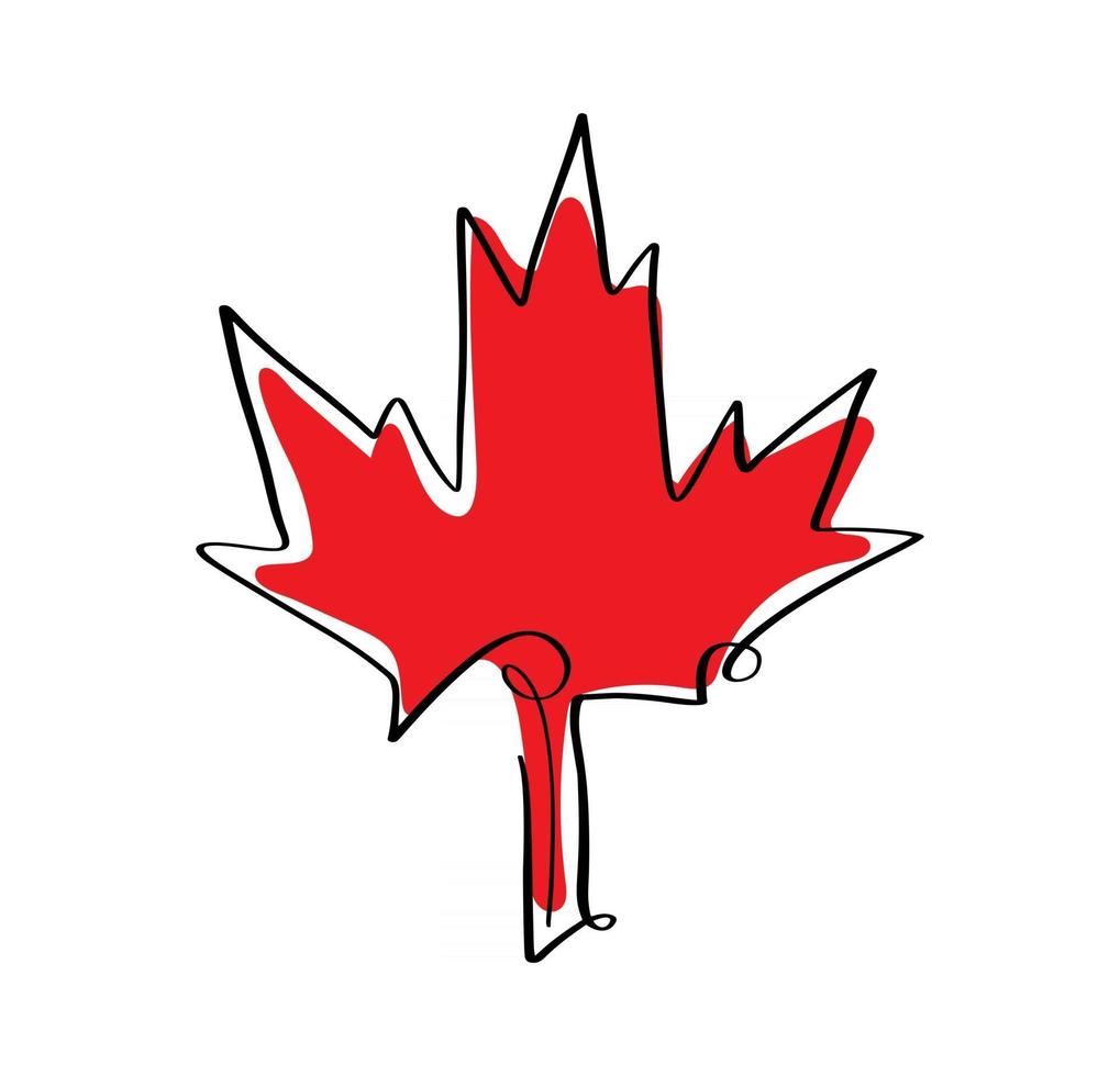 hoja de arce para canadá día 1 de julio tarjeta o fondo. vector tarjeta de felicitación canadiense. cartel festivo o pancarta con letras a mano. ilustración de diseño plano