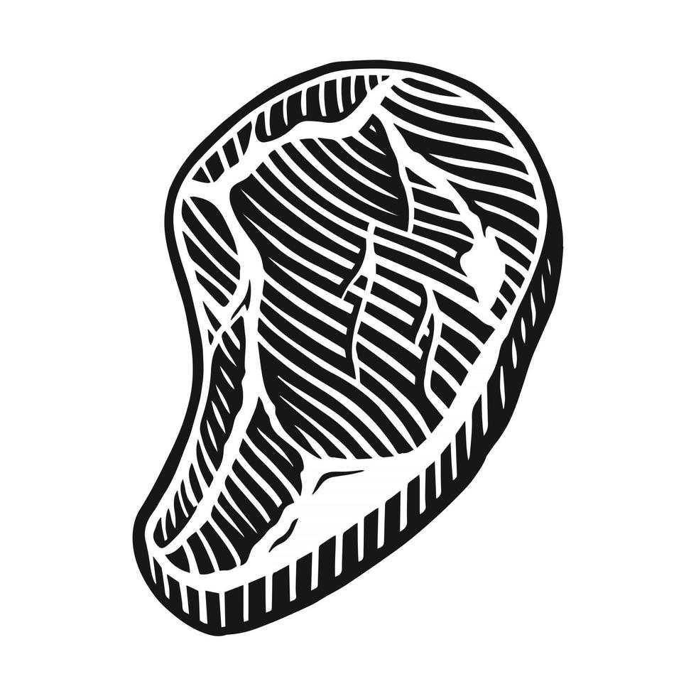 A black and white vector illustration of a meat steak