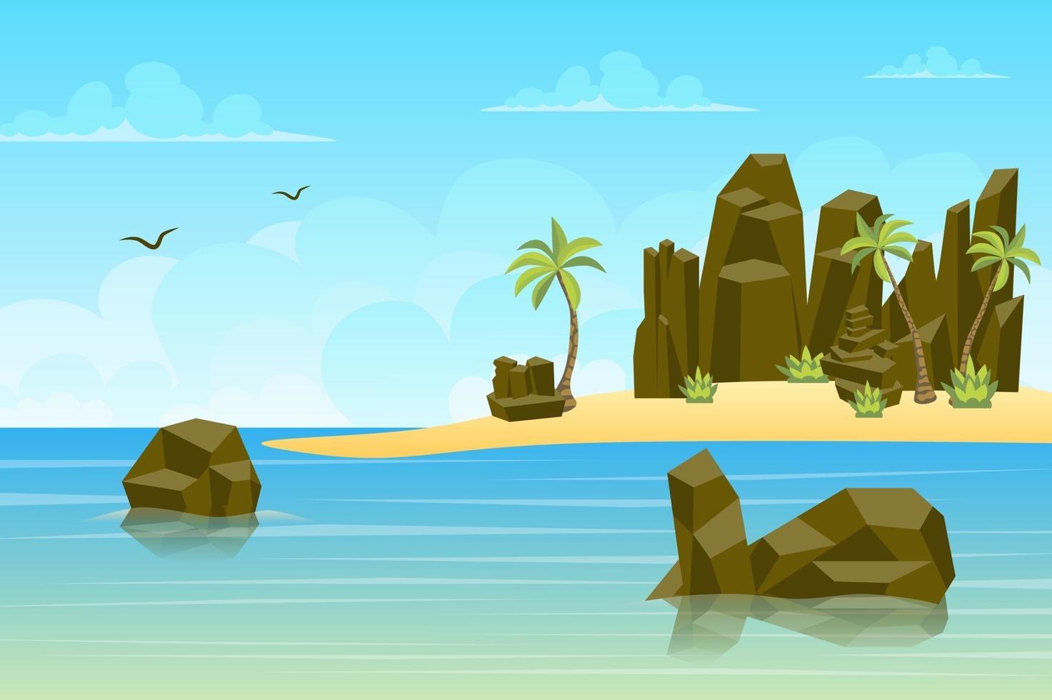 Rocks by sea landscape background in flat style vector