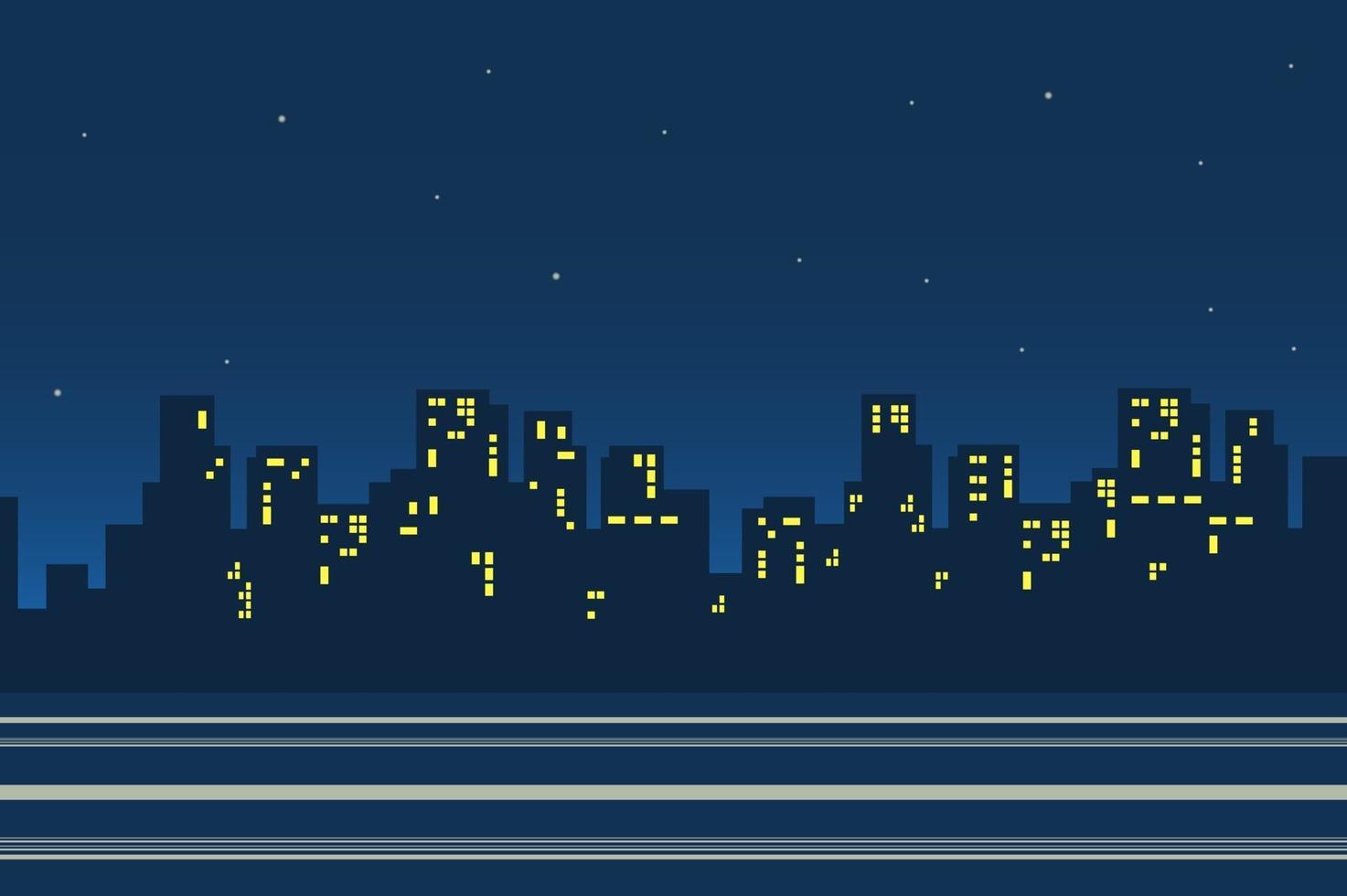 siluetas de rascacielos en el fondo del paisaje de la ciudad de noche en estilo plano vector