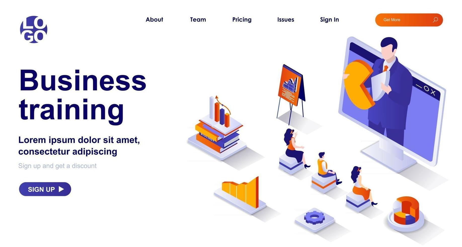 Business training isometric landing page. Professional development isometry concept vector