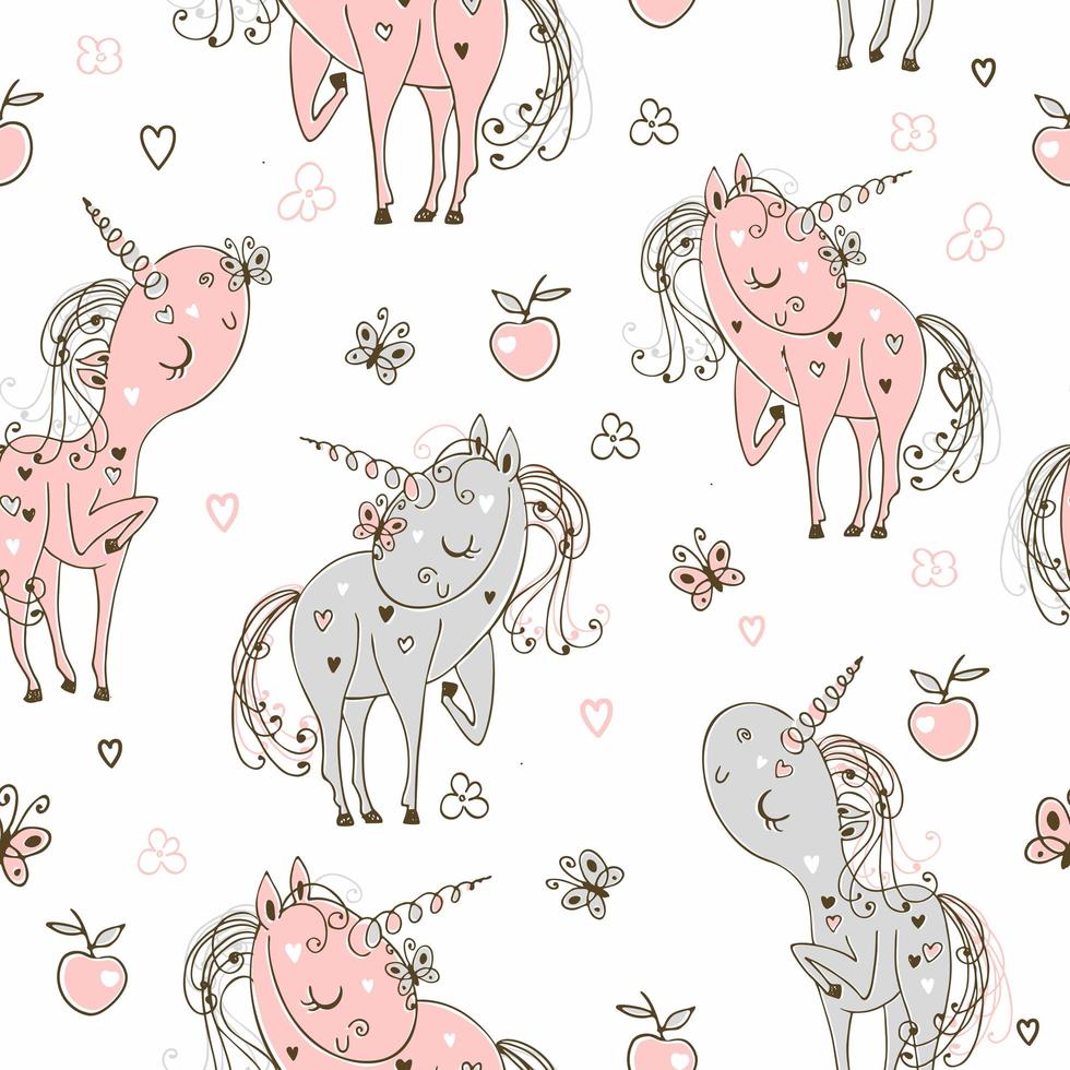 Seamless pattern with cute unicorns. Vector illustration