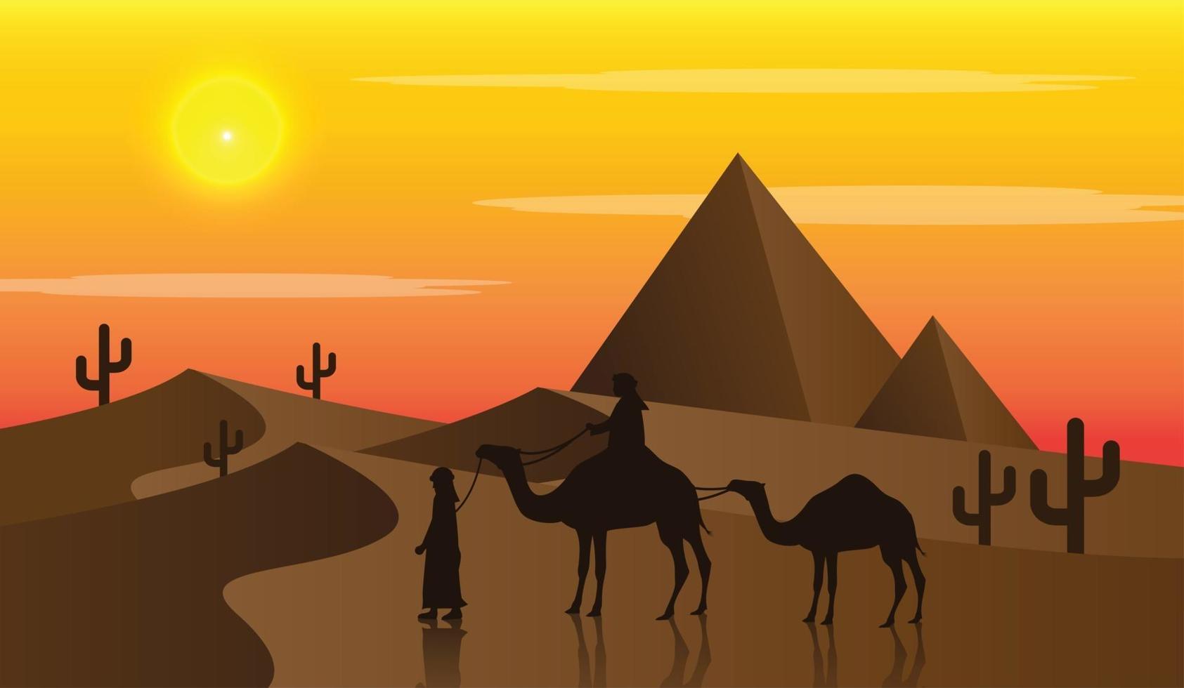 Camels in the desert night, moon vector